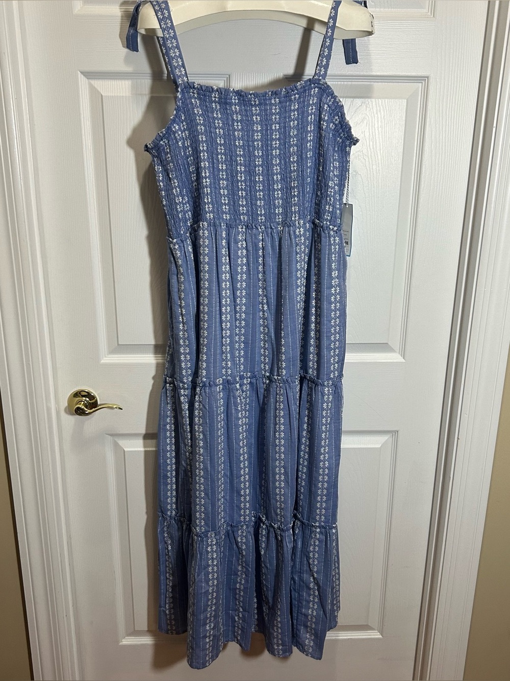 Draper James Light Blue Floral-Stripe Tiered Maxi Dress